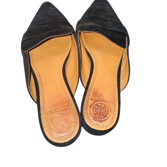 Tory Burch Rosalind Mule Womens Black Suede Pointed-Toe Slides Size 8M Leather - Picture 10 of 13
